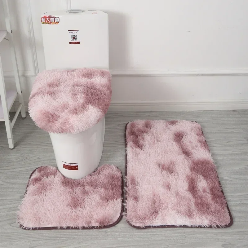 Non-slip Mat Bathroom Absorbent Set Tie-dye Fur Carpet Toilet Three-piece  Accesorios Baño 4