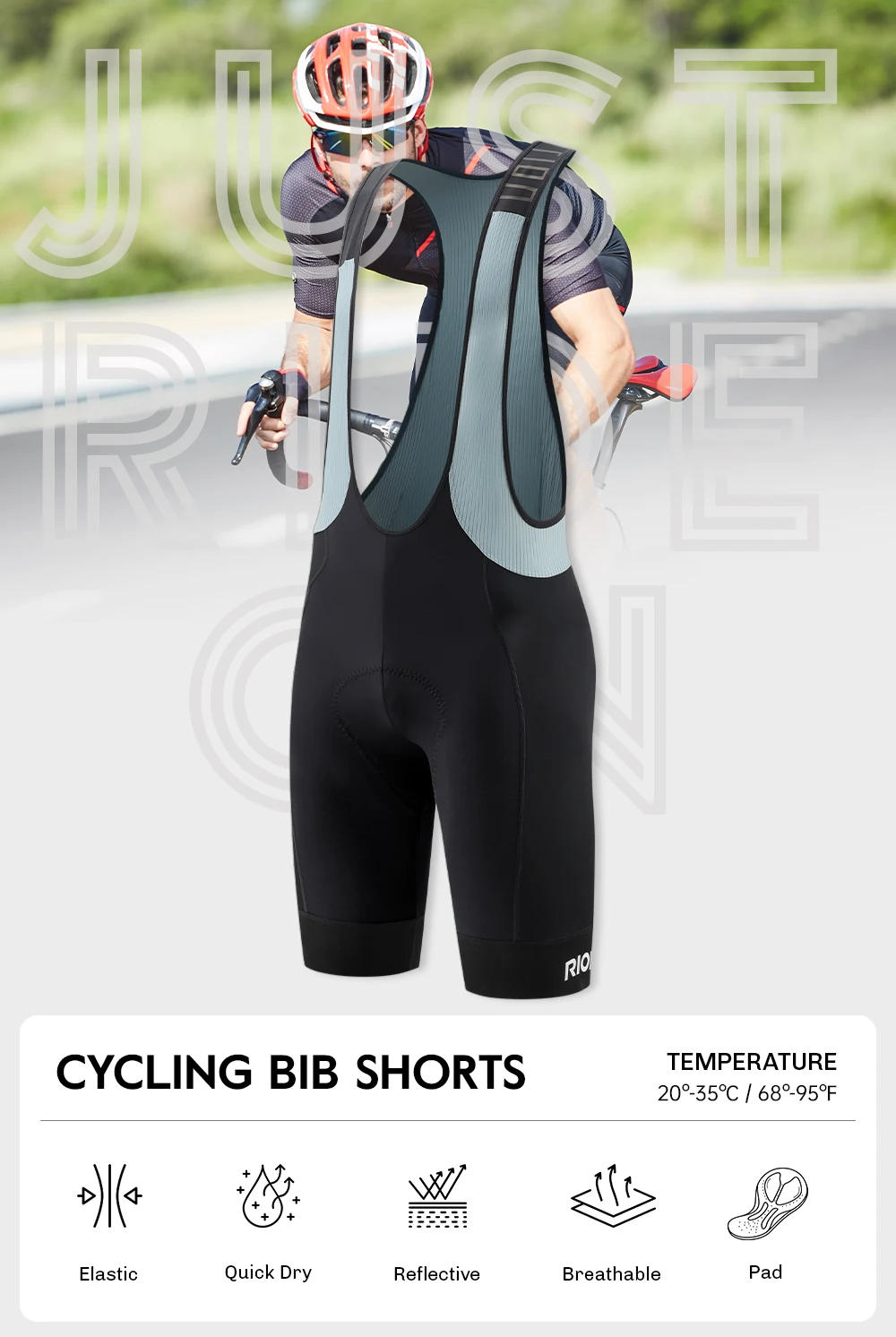 RION Herren Radfahren Trägerhose Mountainbike MTB Gepolsterte Strumpfhosen Fahrrad Kleidung Reiten Lätzchen Dolomiti 8H Fern Atmungsaktiv – Detail 1