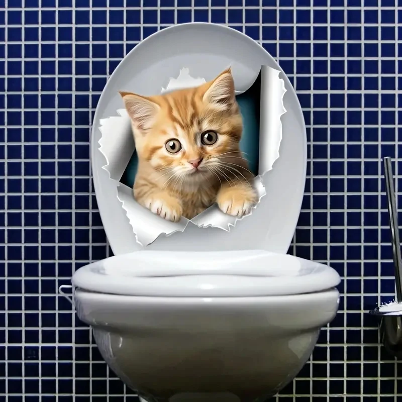 Description Picture 6 of itemCute Little Orange Cat Toilet Seat Sticker, Home Bathroom Toilet Tank Decals, Door Stickers, Wall Stickers WC Decorations M795