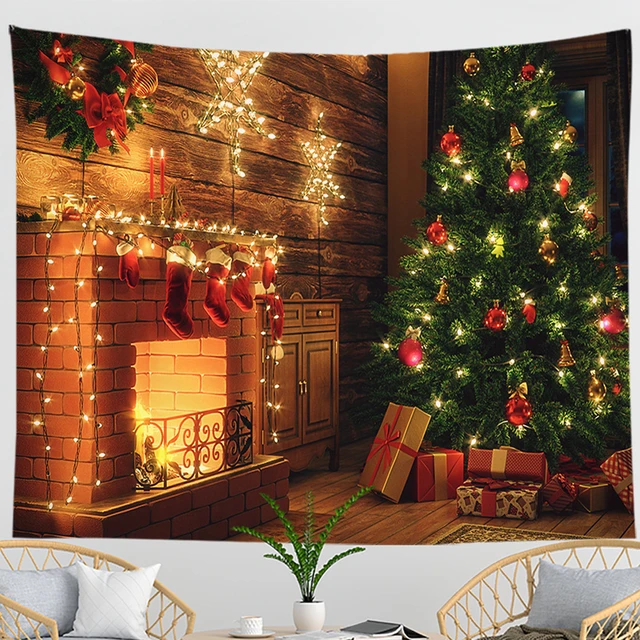 Christmas Tapestry Snowflakes Santa Claus Winter Night Hanging Cloth Fireplace  Blanket Gifts Christmas Wall Decorations For Home - AliExpress