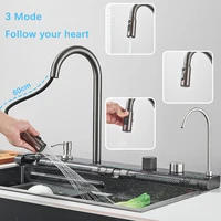 Stainless Steel Kitchen Waterfall Sink Digital Display Large Single Sink Dish Basin Sink Purification water Cup Washer Crane 2