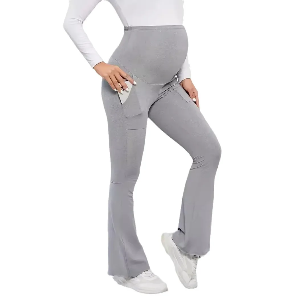 European American Size Boot Cut Solid Wide Waist Support Sports Maternity Tights Flare Legging for Pregnant Women Spring Summer