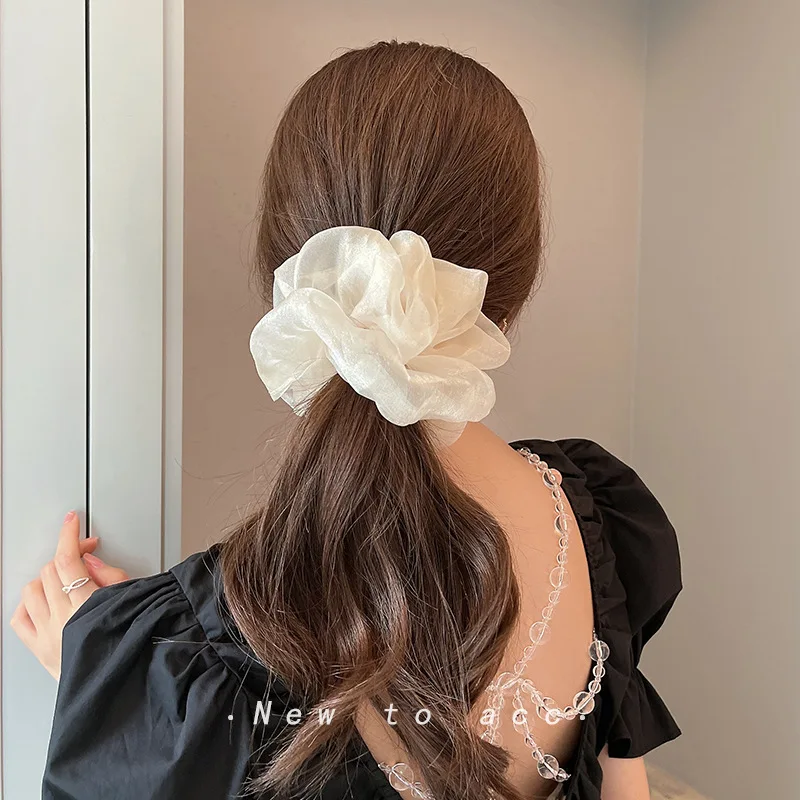 

Women Silk Scrunchie Elastic Hair Ropes Band Ponytail Holder Headband Hair Accessories For Girls Chiffon Solid Color Hair Ties