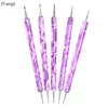 5pcs/Set Dual-Ended Nail Art Dotting Pen With Rhinestones Handle 3D UV Gel Liner Flower Pattern Drawing Painting Brush Tool Kits 5