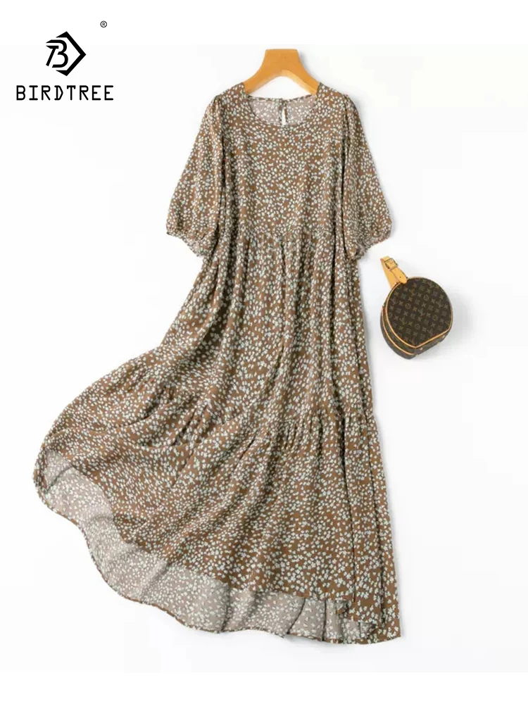 

BirdTree, 100%Real Silk Patry Dress For Women, Puff Sleeve Flower Printed, Beach Vacation Fairy Dresses, 2024 Summer D43217QC