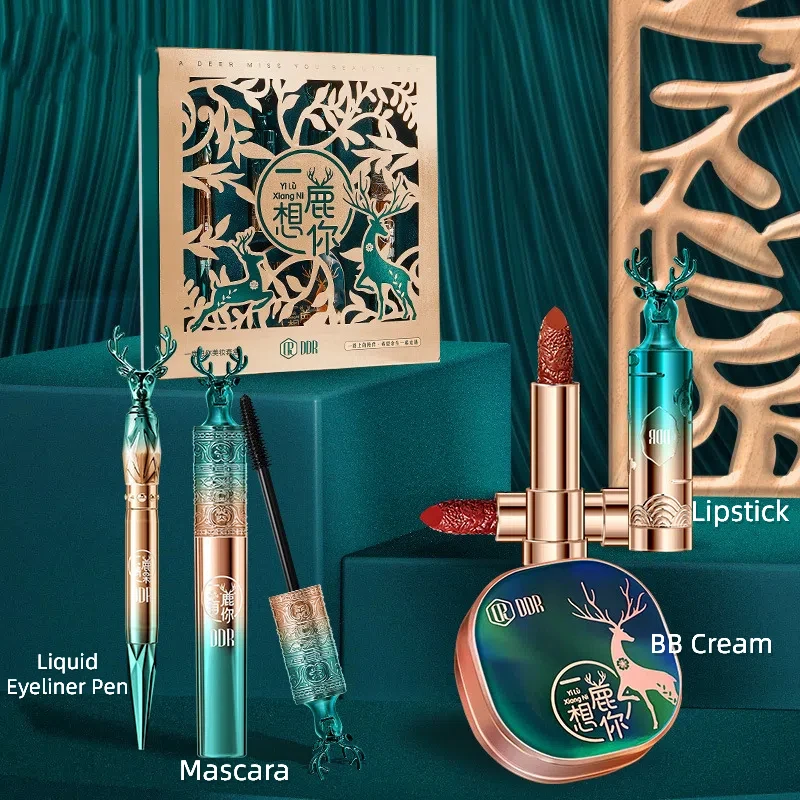 Makeup Gift Set for Women 5pcs Cosmetics Kit Air Cushion BB Cream Lipstick Liquid Eyeliner Pen Mascara Christmas Gift Box