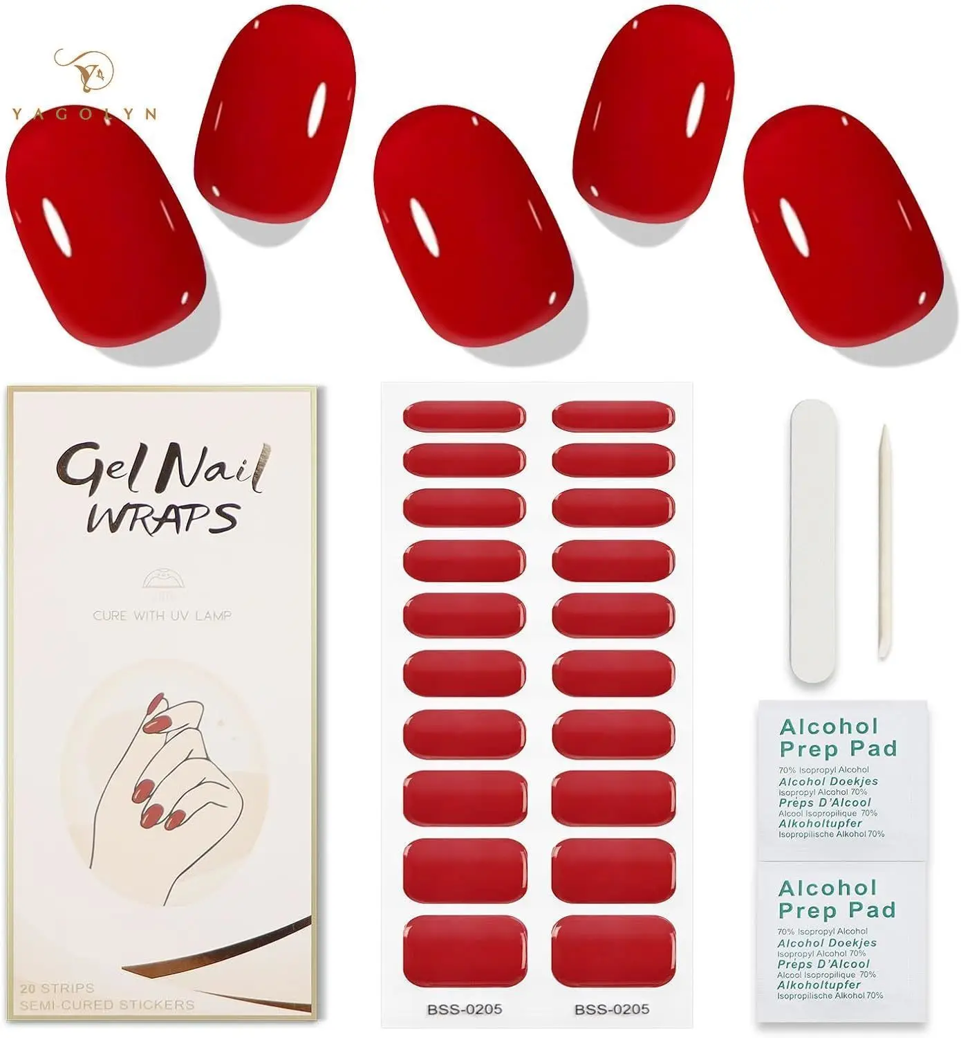 16/20/22Tips Red Snowflakes Semi-cured Gel Nail Sticker UV Lamp Needed Long Lasting Half Roasted Tips for Nails