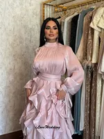 Customized High Neck Prom Dress 2025 Long Sleeve Elegant Wedding Party Dress A-Line Ruffles Pleated Formal Gowns Floor Length - Image 5