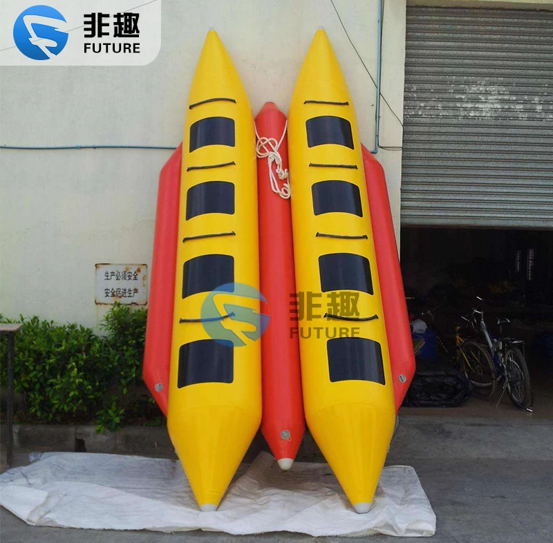 PVC Commercial Mesh Cloth Inflatable Flying Fish Water Game Inflatable Floating Banana Boat For Outdoor Sports Play