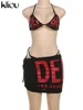 kliou Printed Beach 2 Piece Set Women Summer New Halter Bikini+Bandage Underpants+Letter Printed Hip Skirts Female Vacation Suit 6