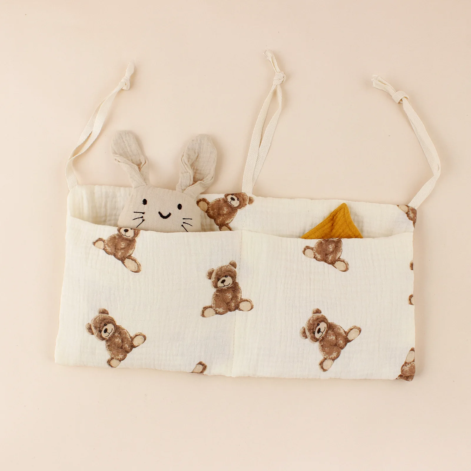 Baby Bed Storage Bag Double-pocket Bed Bedside Diaper Organizer Soft Cotton Cartoon Printed Newborn Crib Hanging Bag Crib Organizer Bag Crib Storage Bag