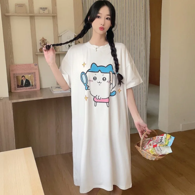 

Womens Summer Anime Kawaii New Imitation Cotton Hachiwares Short Sleeved Nightwear Loose Usagis Cartoon Outwear Home Furnishing