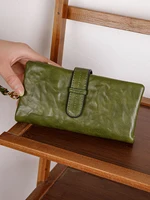 Retro Women's Triple Fold Long Wallet Minimalist with Wrist Strap Multi Card Slot Hand Wallet 2