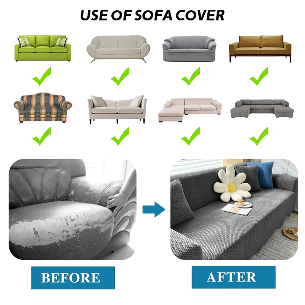 1/2/3/4 Seater Sofa Cover for Living Room Elastic Thick Jacquard Sofa Slipcover L-shaped Corner Armchair Couch Cover Need 2 6
