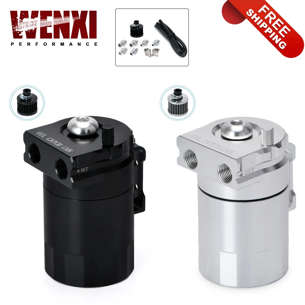 

Baffled Aluminum Oil Catch Can Reservoir Tank / Oil Tank With Filter Universal Black / silver WX-TK64