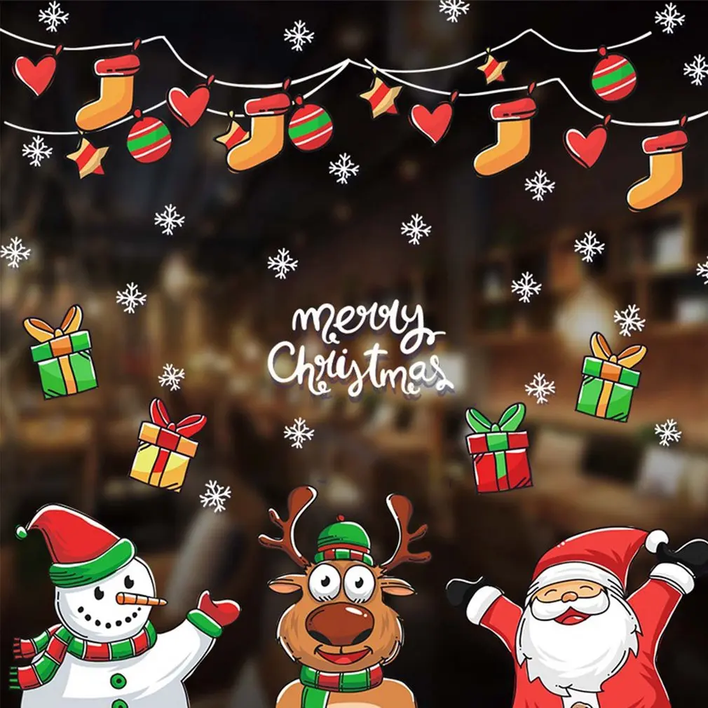 Adesivo Decorativo Natalizio Pupazzo Di Neve Alce Party Window Static Home Kitchen Office Frigorifero Decorazione Wall Glass Sticker