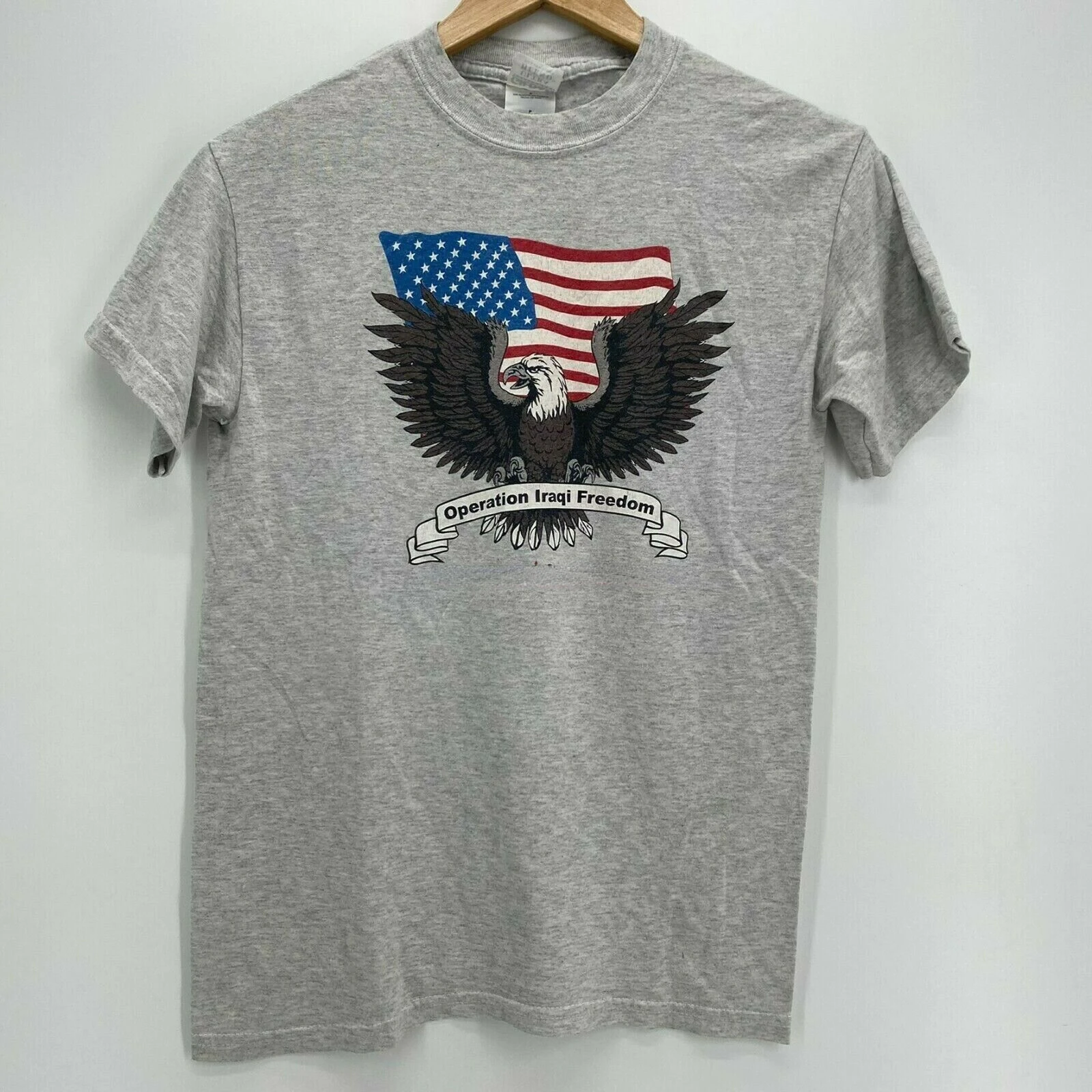 

T-Shirt Men's S Gray Operation Iraqi Freedom 2022 USA Flag New 100% Cotton Short Sleeve O Neck T-shirt Casual Men's Top