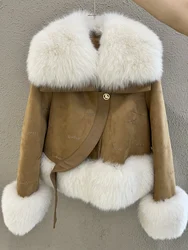 2023 Winter Real Fur Coat Goose Down Jacket Women Natural Fox Fur Collar Thick Suede Warm Puffer Jacket Outerwear