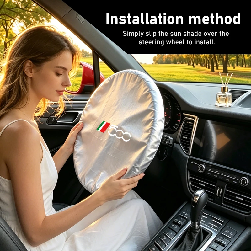 Silver Coated Cloth Steering Wheel Sun Shade Cover - Protective Car Accessory