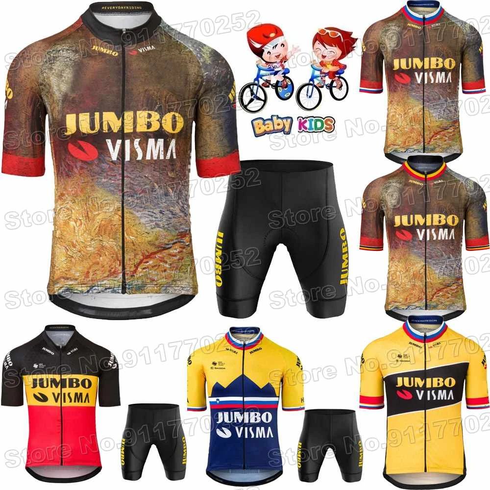 2022 Kids Jumbo Visma Cycling Jersey Tdf Set Slovenia Belgium Boys Girl