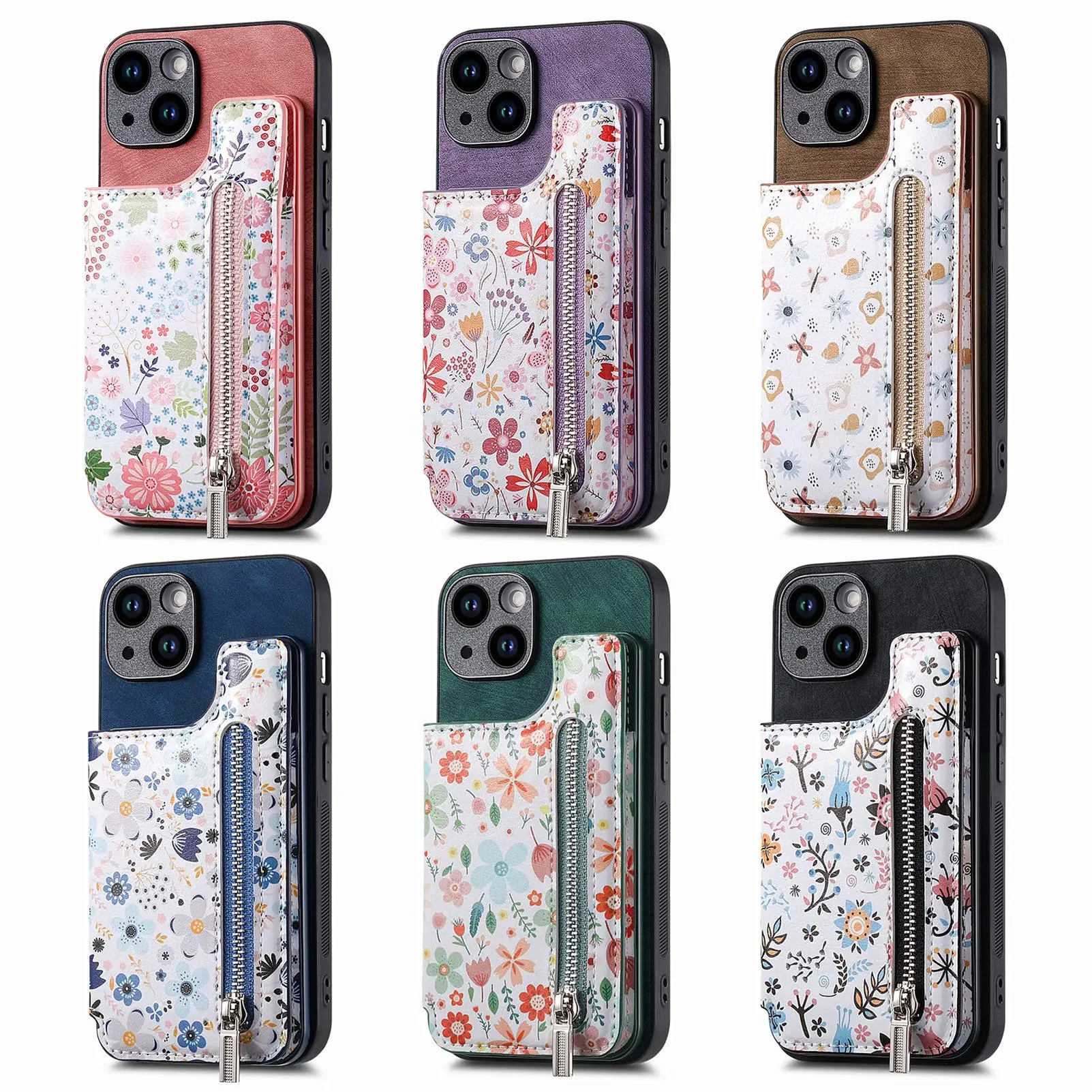 Zipper Cards Slot Wallet Case For iPhone 15 Pro Max 14 Plus
