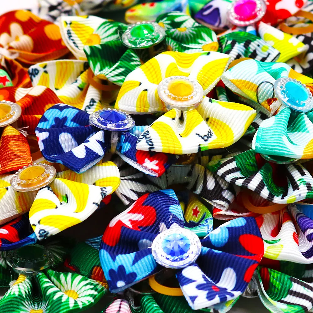 30개 강아지 털 리본 믹스 컬러 데이지 고양이 강아지 털 리본 강아지 털 고무줄 여름 애완용품 소형견 미용 용품