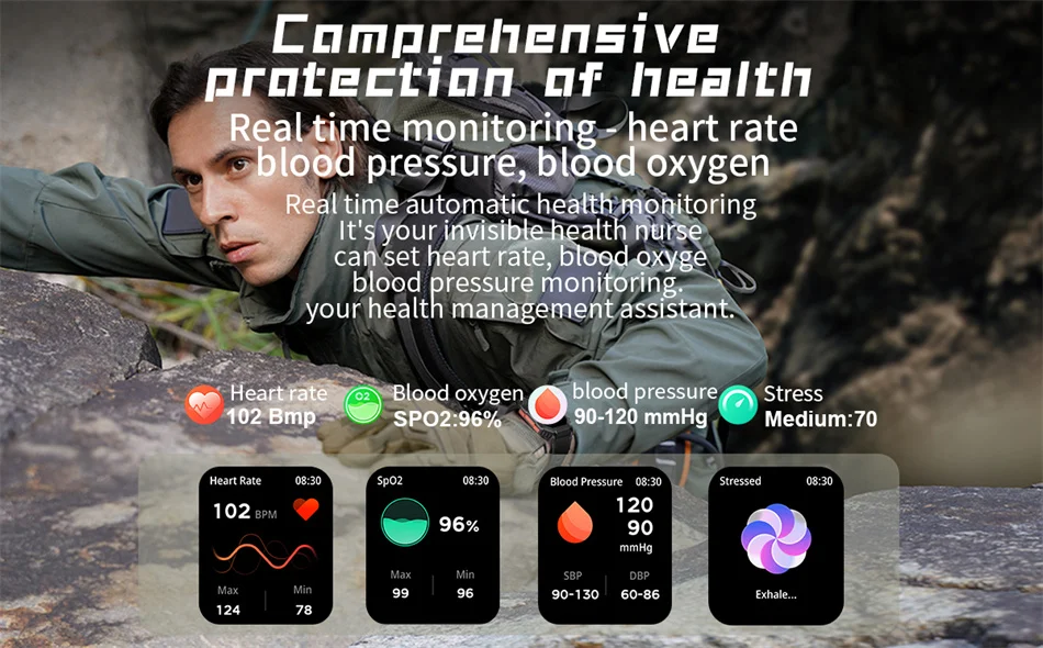 GPS Military Outdoor Smart Watch 2.0 inch 650 mAh Large Battery Watch GPS Motion Track Compass Bluetooth Call Smartwatch_voghion.com