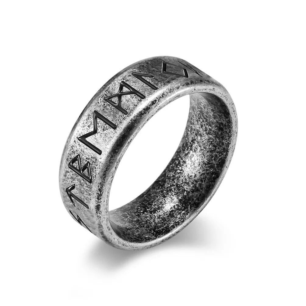 Vintage Norse Rune Stainless Steel Ring - Punk Style Amulet Jewelry