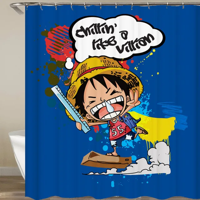 Funny chopper luffy shower cap anime waterproof shower curtain with