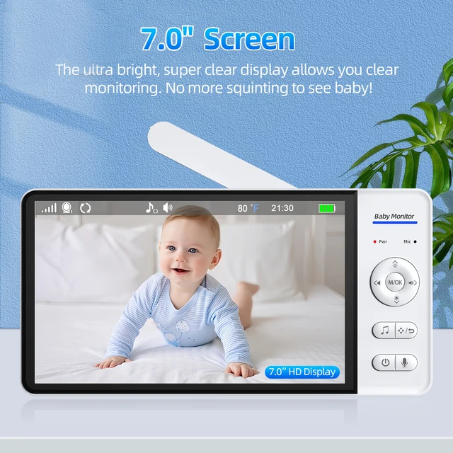 Video Baby Monitor 7 Inch Screen Baby Security Protection Indoor Mini Camera 5000mAh Battery Surveillance Temperture Display 2