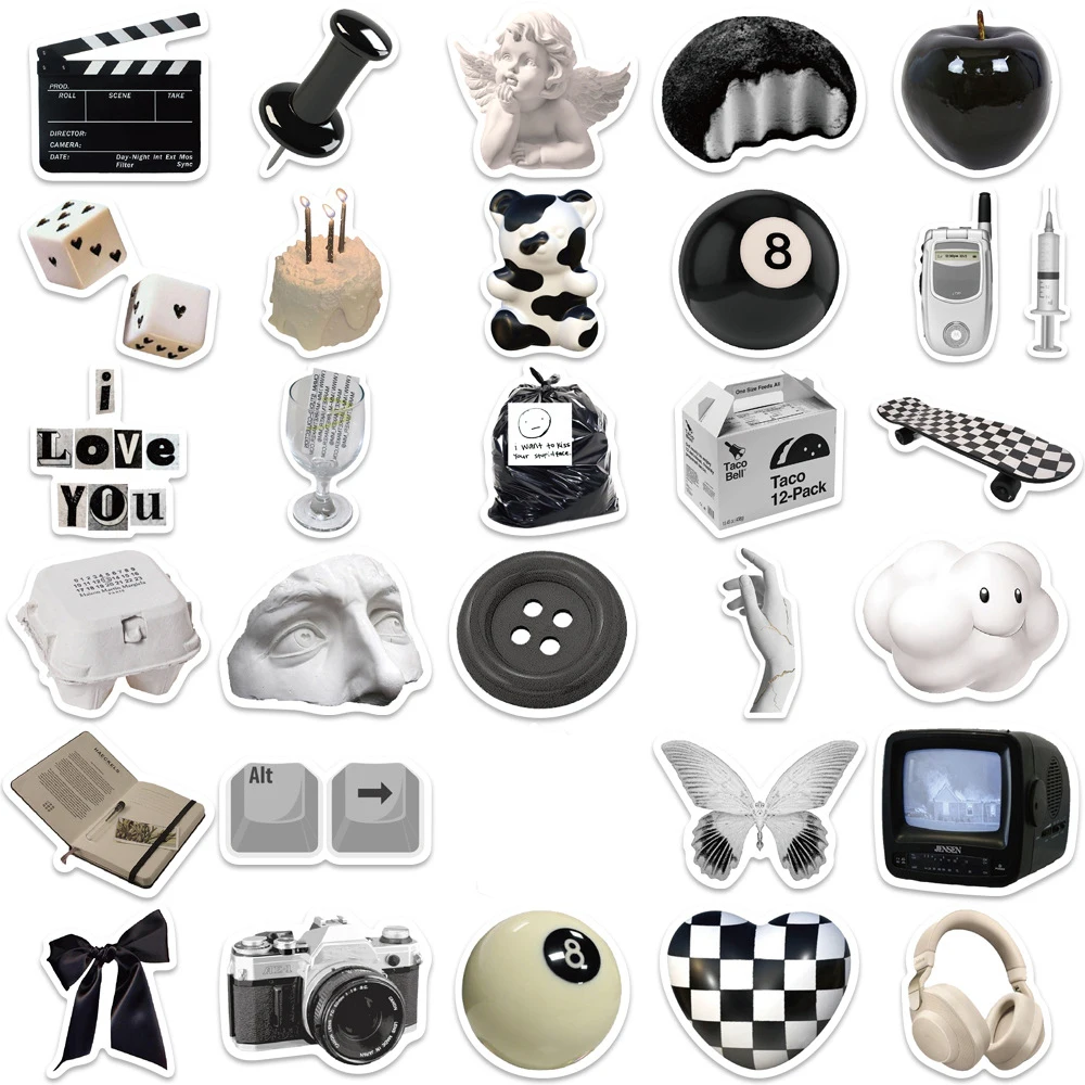 10/30/61Pcs Ins Style Apathy Black White Stickers Aesthetic VSCO Decals Luggage Laptop Cup Phone Scrapbook Wall Sticker Kids Toy 5