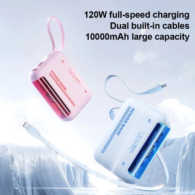 20000mAh 대용량 보조배터리 120W 초고속 충전 내장 케이블 휴대용 충전기 모든 스마트폰용