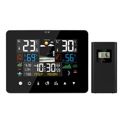 Enhanced Weather Station Alarm Clock with Touch Screen and Wireless Sensor (Black)