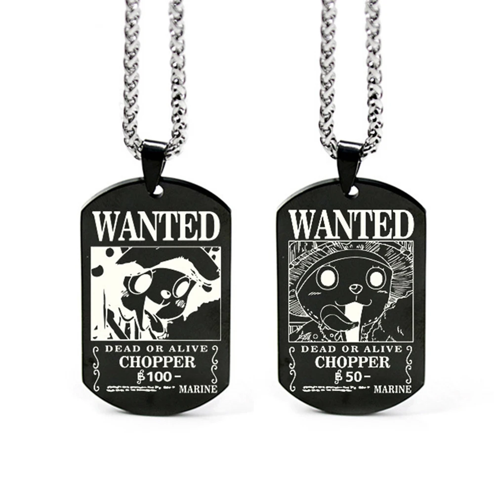 Anime One Piece Necklace Luffy Ace Nico Chopper Zoro Sanji Wanted Pendant Men Women Couples Necklace Fashion Accessories 6