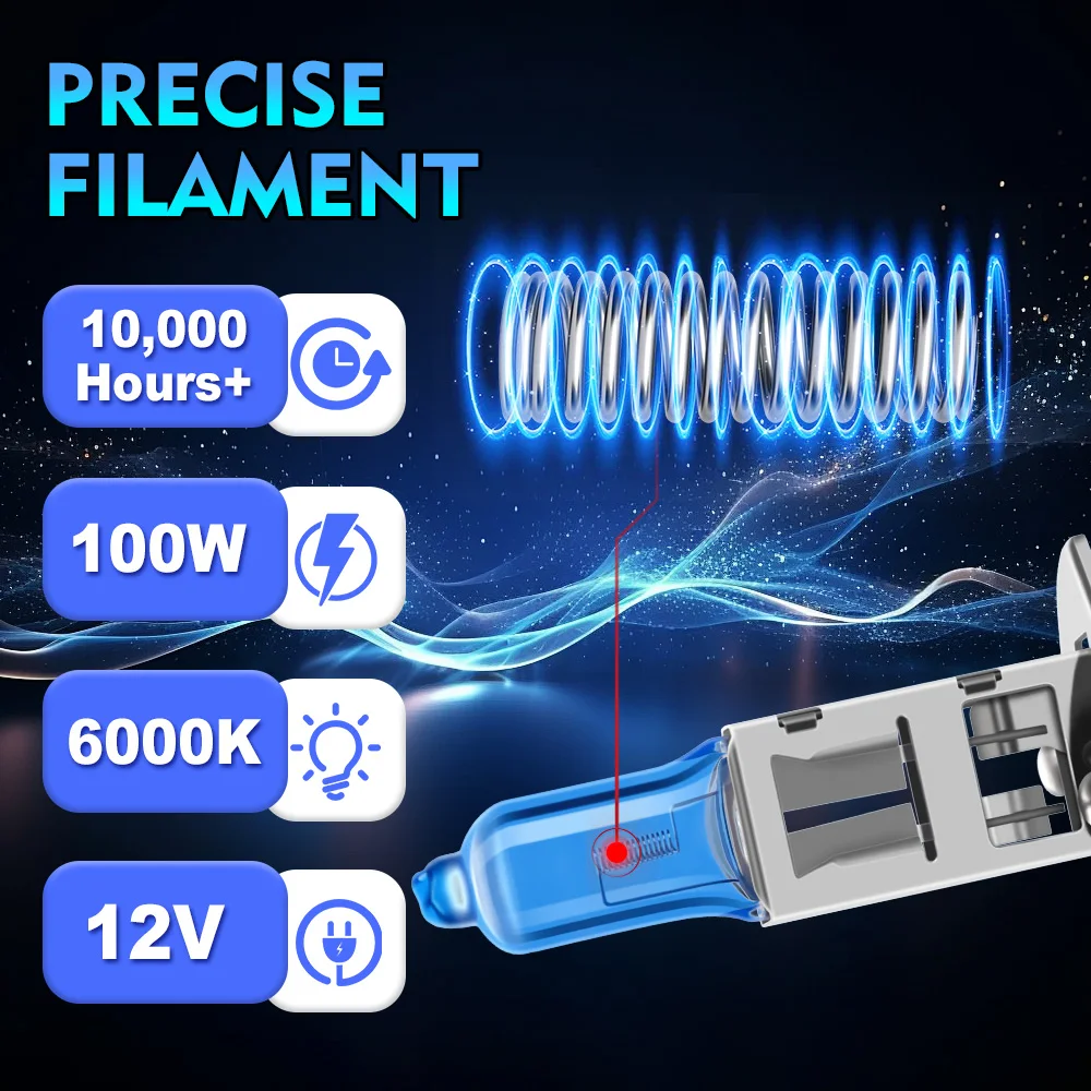 2/4개입 H1 100W 자동차 할로겐 헤드라이트 전구 12V 초고휘도 안개등 30000LM 6000K 백색 자동차 라이트 1:1 미니 사이즈 간편 장착