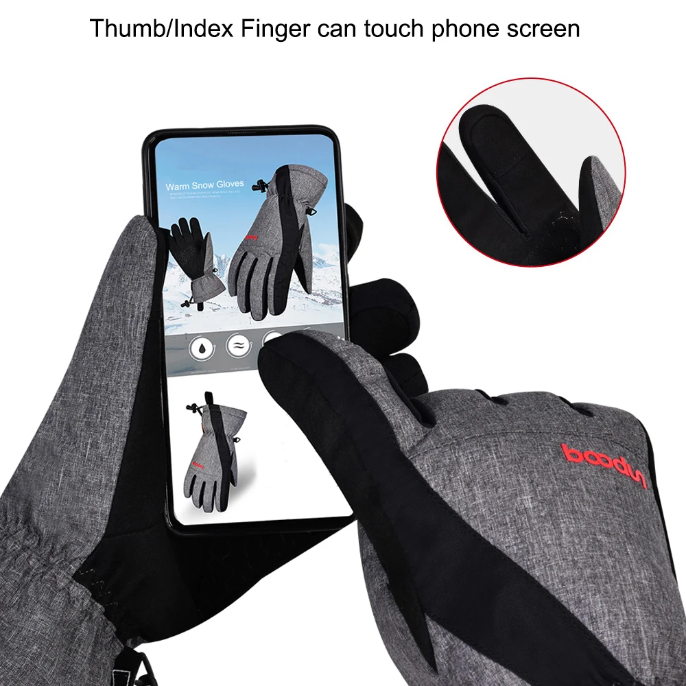 New Boodun Professional Snowboard Ski Gloves Waterproof Men Women Winter Warm Snow -30 degree Skiing Cycling Gloves Touch Phone 2