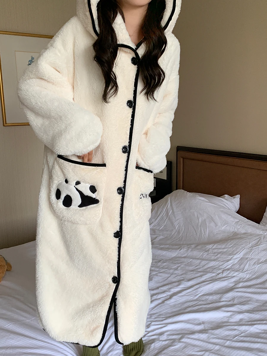 Korean style winter hooded pajamas with velvet ears women fashionable cute coral velvet soft comfortable warm pajamas freshing
