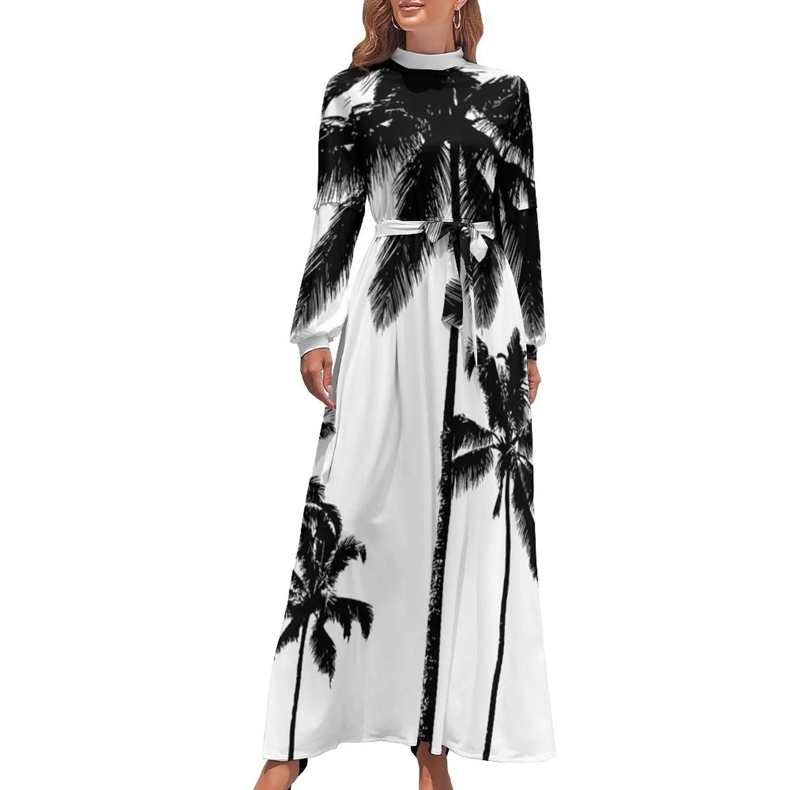 thumbnail image 1 of Palmeras tropicales en monocromo Vestido largo Vestido de noche Vestidos de mujer para mujer Ropa de fiesta, 1 of 5