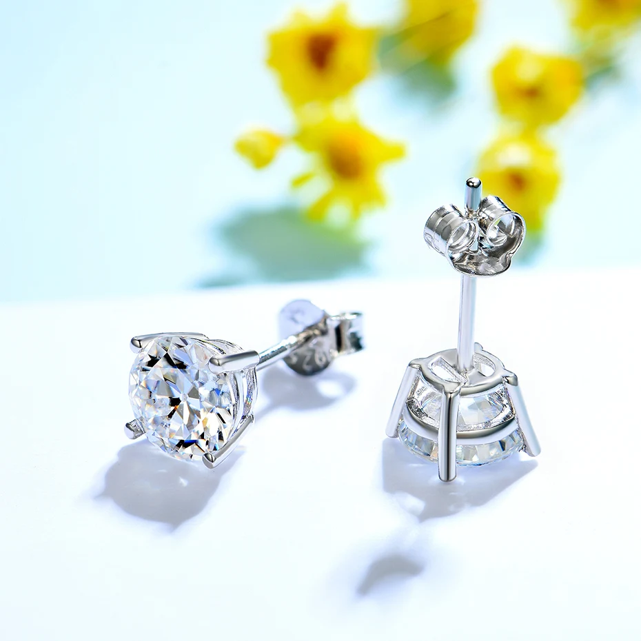 Stud Earrings 2.4CT OEC Moissanite for Women Solid 925 Sterling Silver Brillant Cut D VVS Solitaire for Christmas Fine