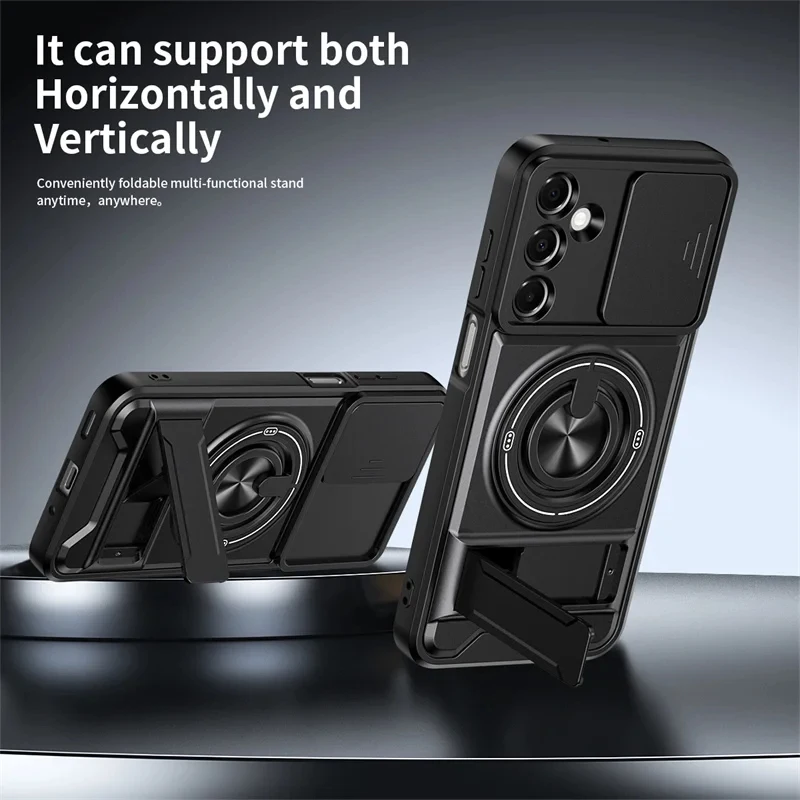 Enhanced Armor Case with Magnetic Stand Holder and Lens Protection Cover