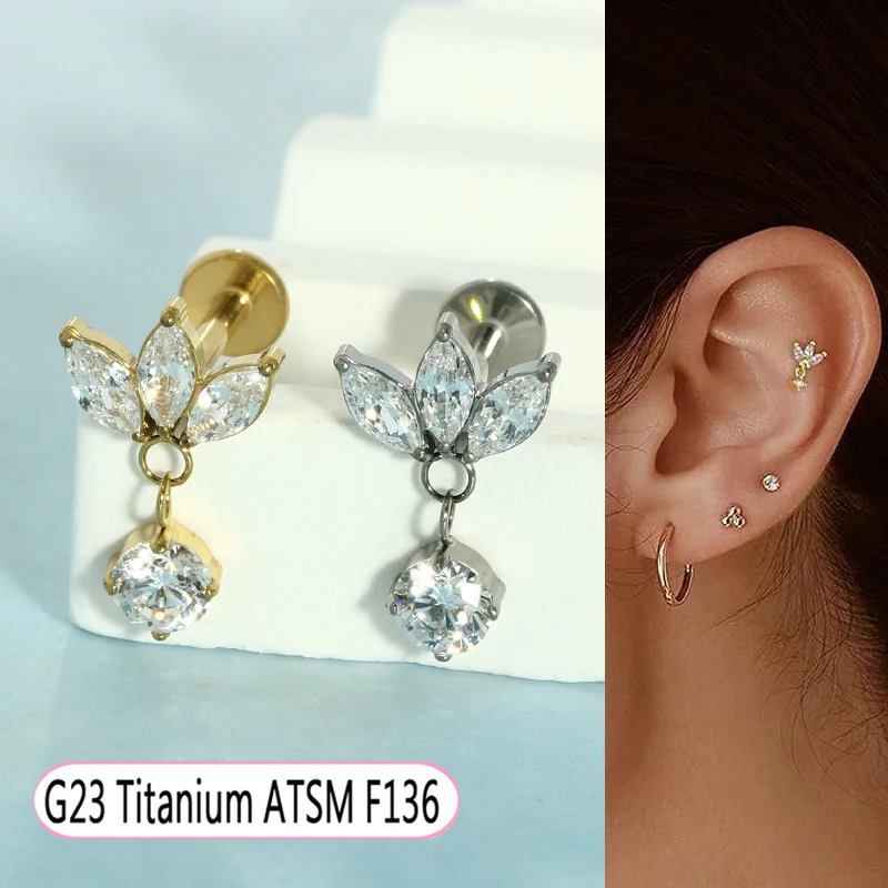 1pcs ASTM-F136 Titanium Piercing Titanio Tragus Helix Daith Lobe Flat Back Earrings Labret Daith Lip Stud Body Piercing Jewelry