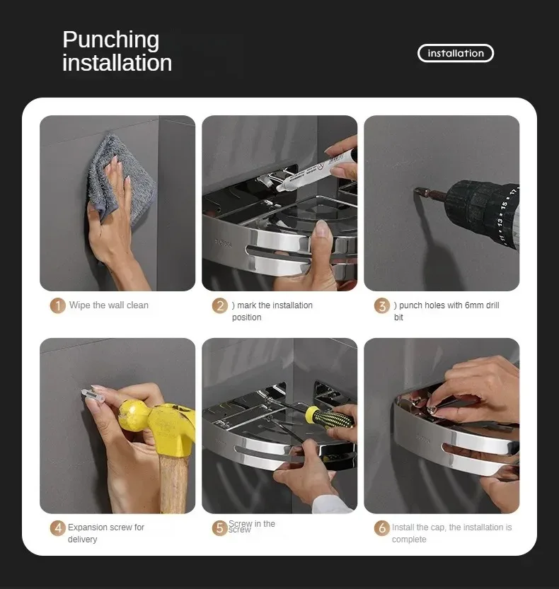 Bathroom Shelf Kitchen Storage Organizer Aluminum Alloy Shampoo Rack Shower Shelf Bathroom Accessories No Drill Shelf 6