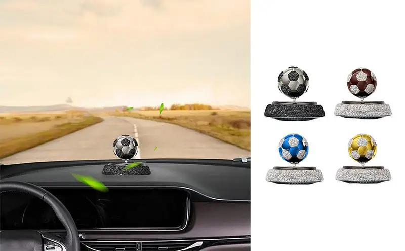 

Rotary Solar Powered Car Air Freshener rotatable Rhinestone football light aromatherapy fragrance long lasting car ornaments