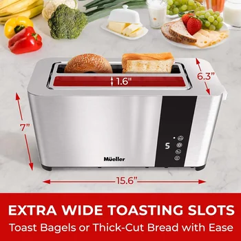 NEW UltraToast Full Stainless Steel Toaster 4Slice Long Extra-Wide Slots with Removable Tray Cancel/Defrost/Reheat Functions 2