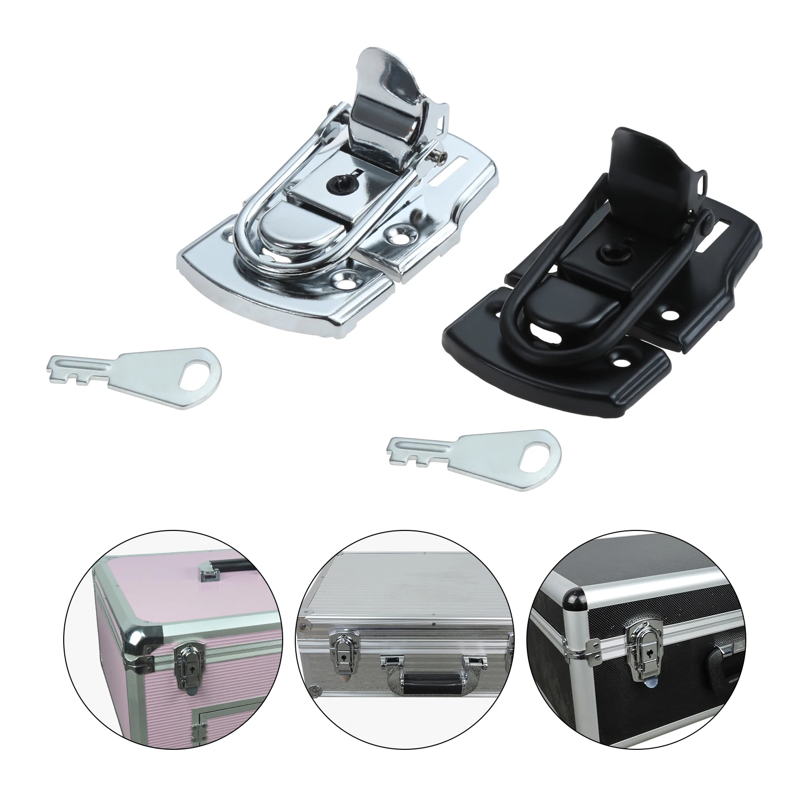 Air Box Cabinet Toggle Latch Lock 1 Set 76*45mm with Key Metal Hasp Buckle for Tool Box Case Suitcase Tool Hardware Sliver/Black furniture hardware toggle latches decorative latches