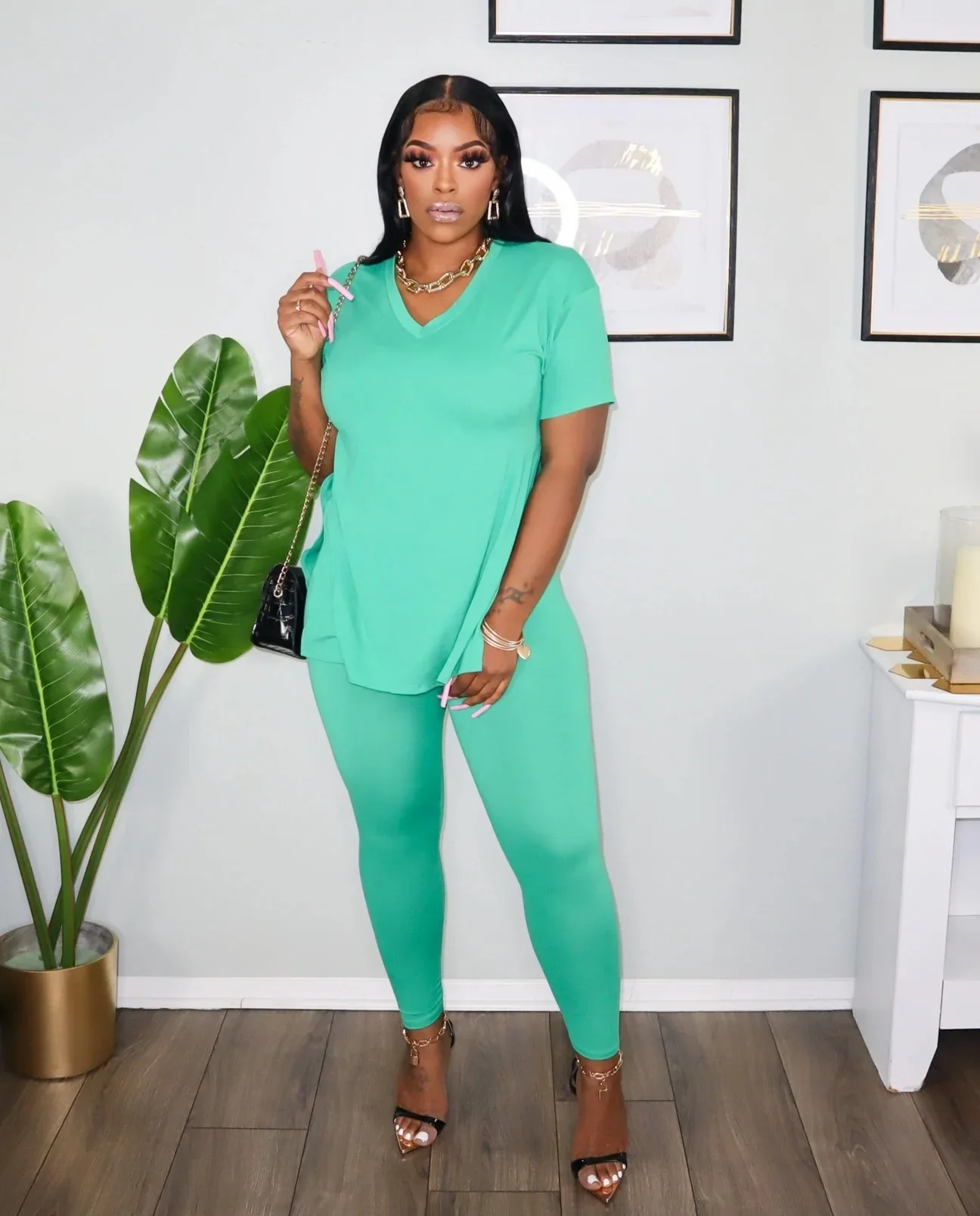 Solid V Neck Casual Loose Long Pant Set 2024 Summer 2 Two Pcs Sets Casual Tracksuits Street Outfits -- Color : Ivory - Size : XL