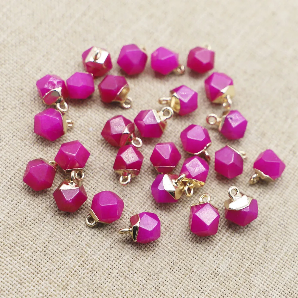 Selling Natural Stone Polygon Ball Gold Pendant Mixed Color Fashion Charms Bracelet Earring Accessories DIY Jewelry Making 12Pcs