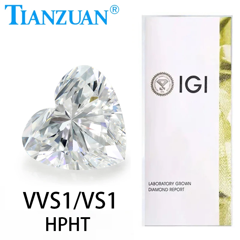 Lab Grown Diamond 1CT -1.5CT HPHT Heart Shape D Color VVS1/VS1 2EX  Loose Gemstone Bead with IGI Certified