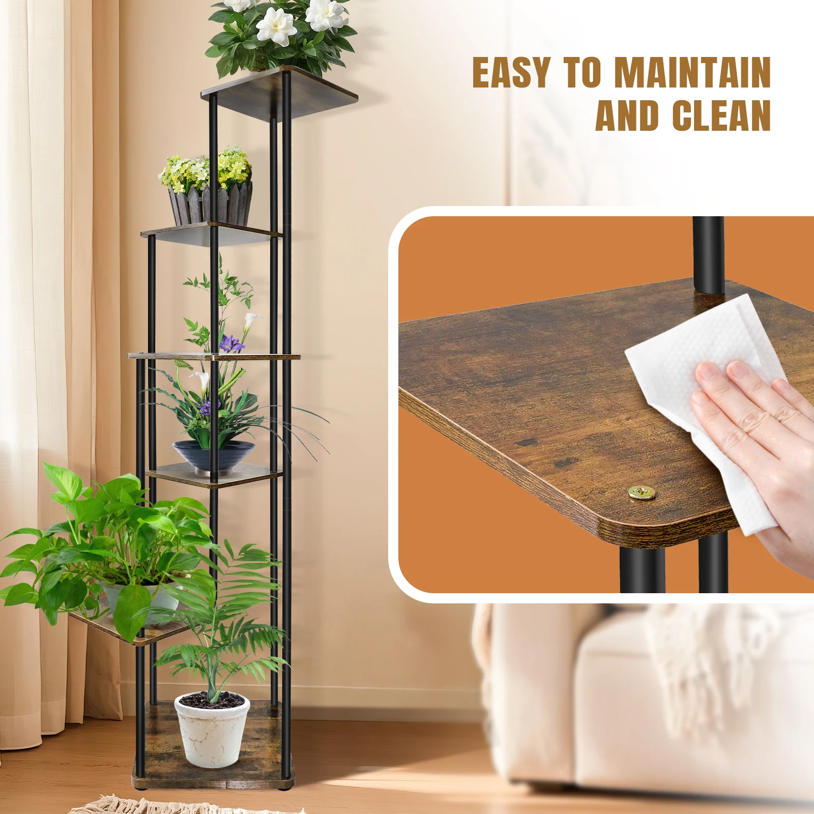 4/5/6-Tier Plant Stand Wooden Shelves, Metal Corner Flower Shelf Rack, Multi-Level Plant Pot Stand for Garden Wedding Decoration: 3 - 5 Days Free Delivery Only UK
