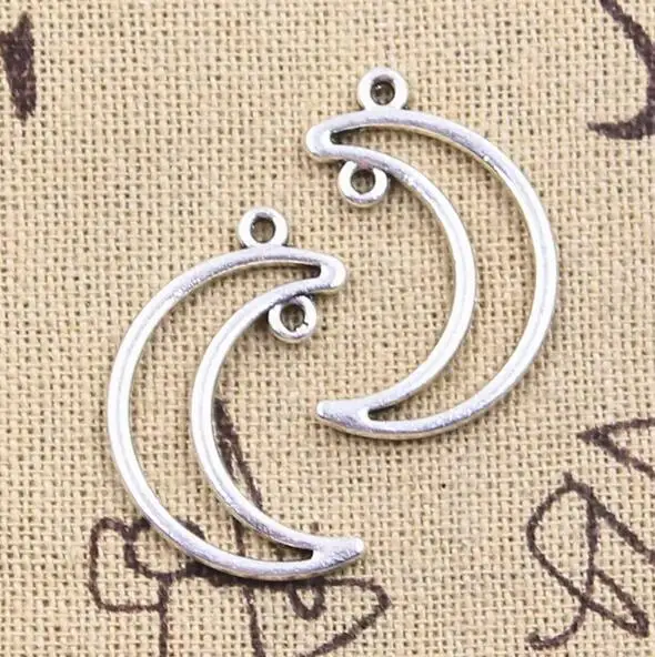 30pcs Charms Hollow Moon 26x17mm Antique Silver Color Pendants EF3631